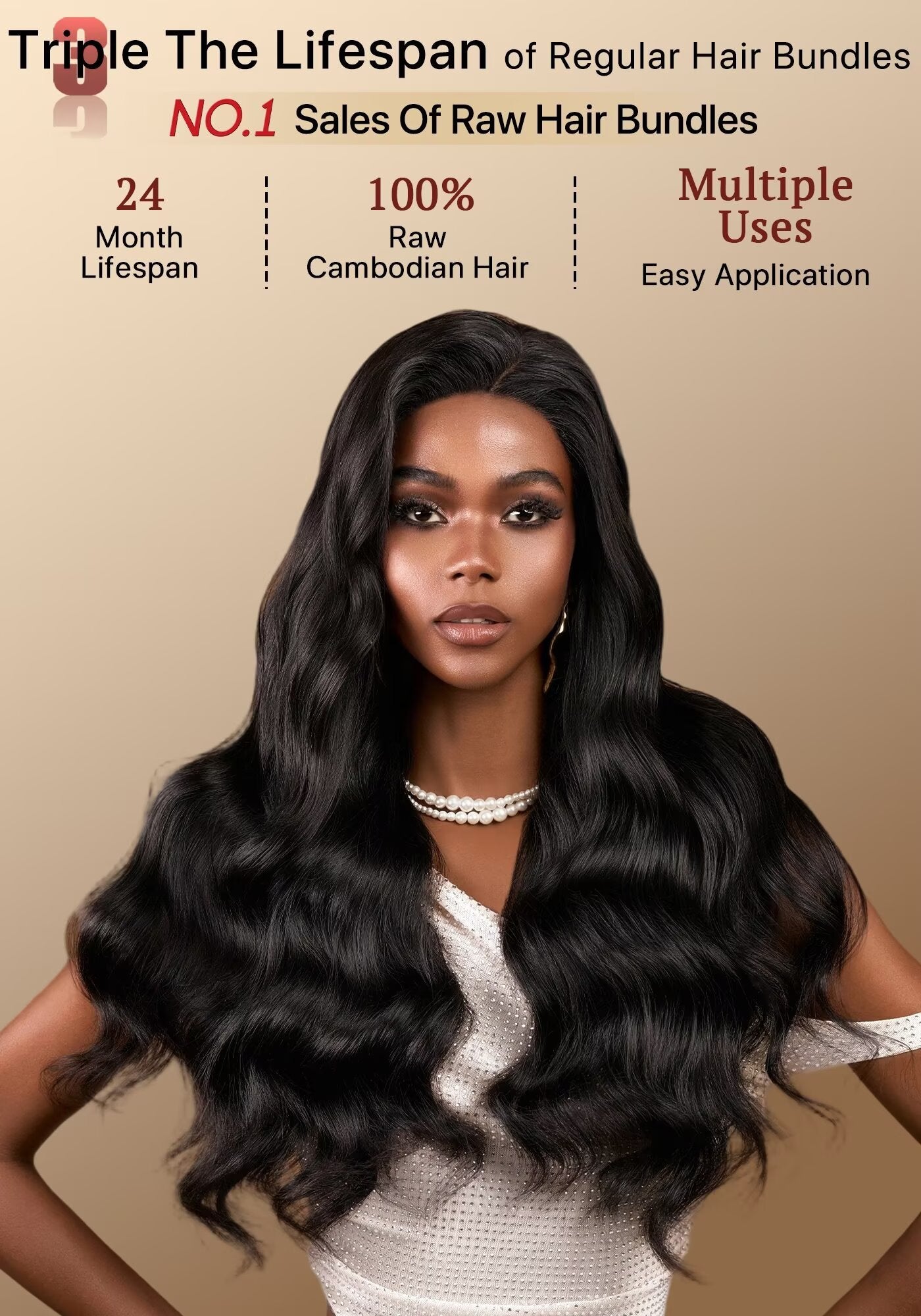 TRIIPPY Body Wave Bundles Human Hair,100% Raw Cambodian Hair Wavy 3 Bundles,Triple The Lifespan Over Regular Virgin Hair Bundle,No.1 Raw Hair Brand On Amazon Natural Color