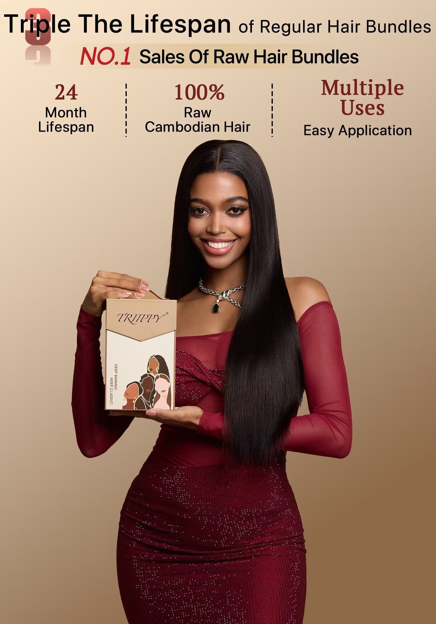 TRIIPPY Yaki Straight Human Hair Bundles,100% Raw Cambodian Hair Sew In Weave Single Bundle Triple The Lifespan Over Regular Virgin Hair Bundle,No.1 Raw Hair Brand On Amazon(Natural Color)