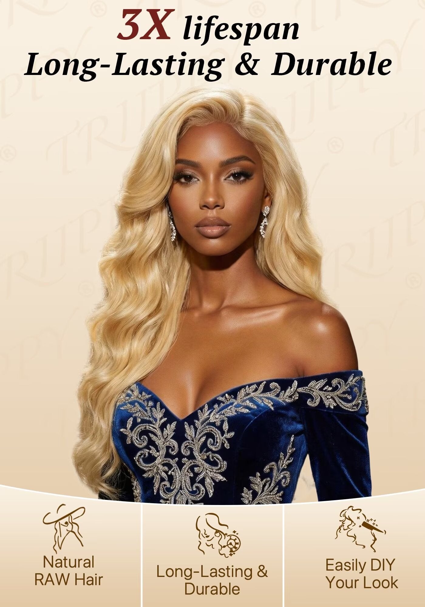 TRIIPPY Natural Honey Blonde Bundles Human Hair,100% Vietnamese Raw Human Hair Natural Body Wave,613 Sew in Weave Single Bundle,5X Lifespan Over Regular 613 Hair,No.1 Raw Hair Brand On Amazon